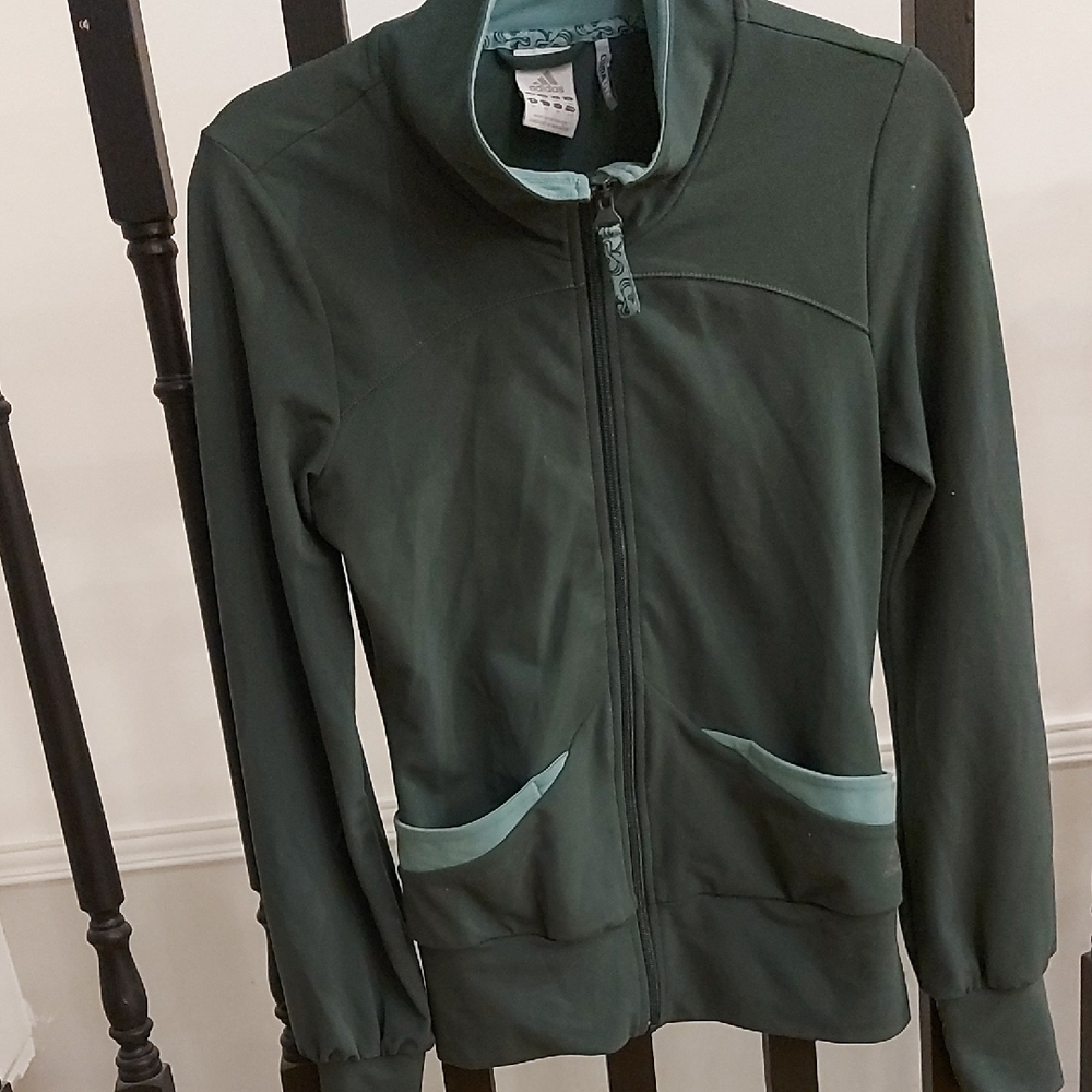 Women's Green Adidas Climalite Zip-Up Jacket
